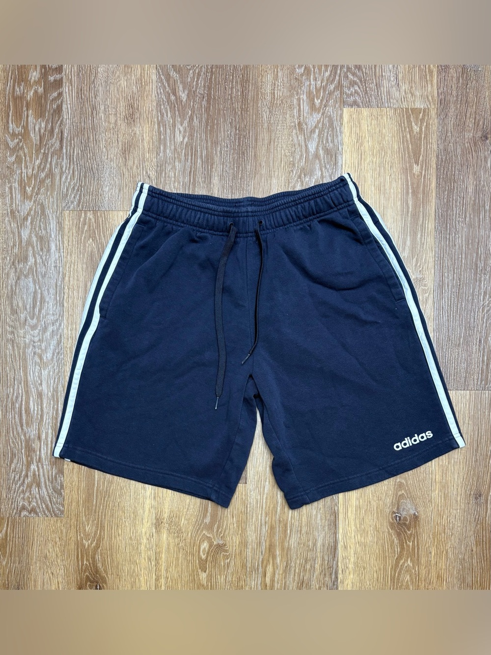 adidas Navy Athletic Shorts with White Side Stripes
